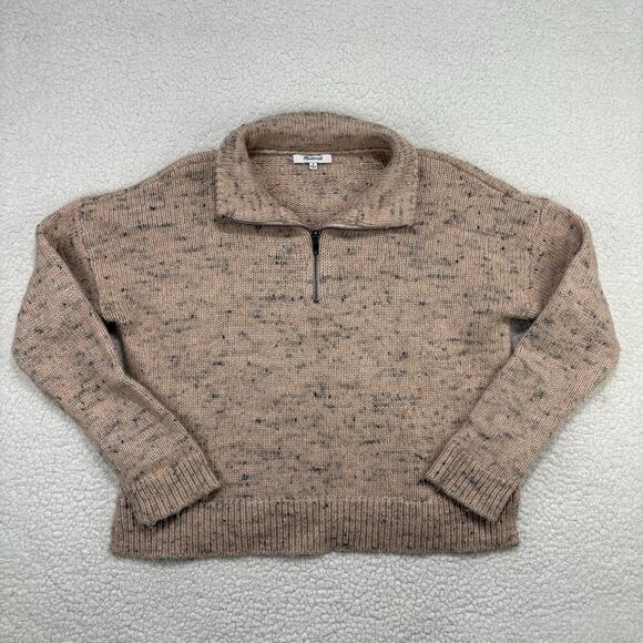 MADEWELL Half Zip Wool Blend Knit Sweater Size M Heathered Pink Popover Pullover - Picture 2 of 9